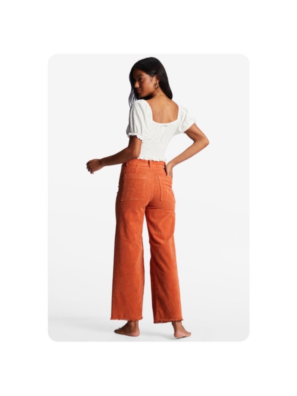 Billabong High-Waist Wide Leg Corduroy Pants - Rust Orange - Picture 3 of 8